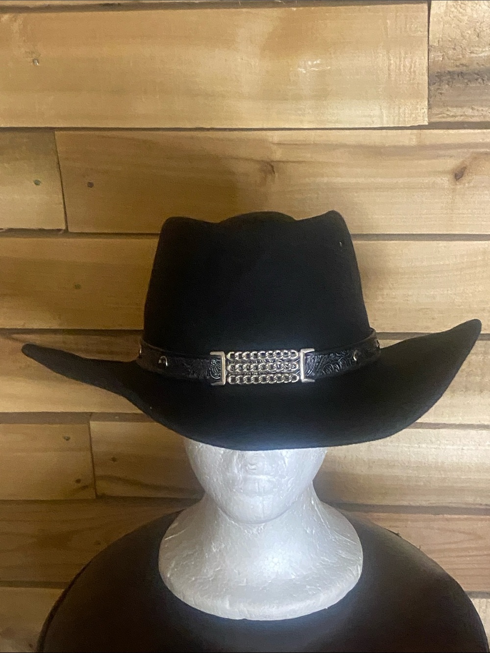 Sheplers Men's Black Western Cowboy Hat Silver black Band medium wool made USA